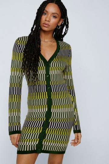 Contrast Stripe Button Up Knit Mini Dress khaki