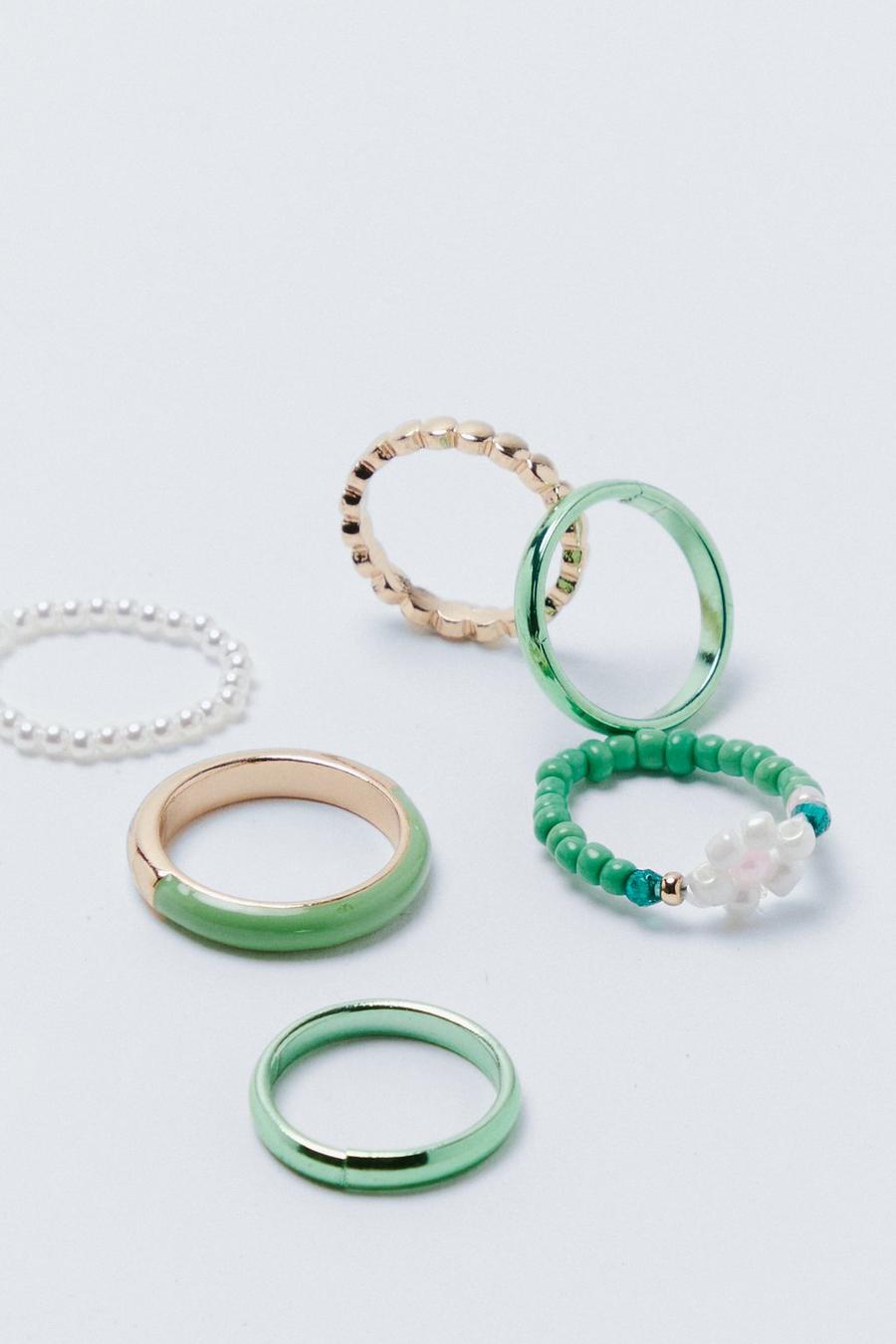 Green 6 Pcs Floral Ring Pack