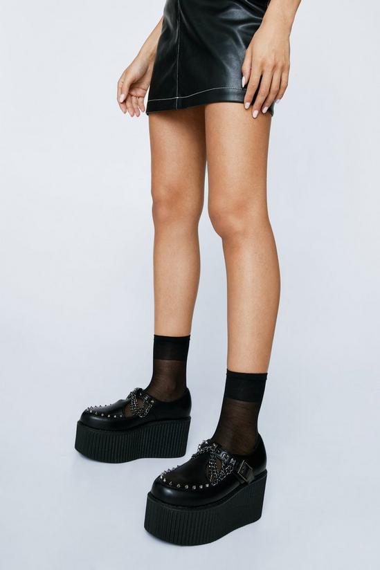 NastyGal Faux Leather Platform Chain & Stud Creeper Shoes 1