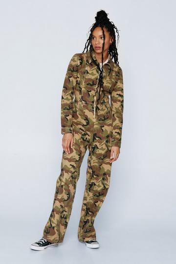 Khaki Camo Twill Jumpsuit