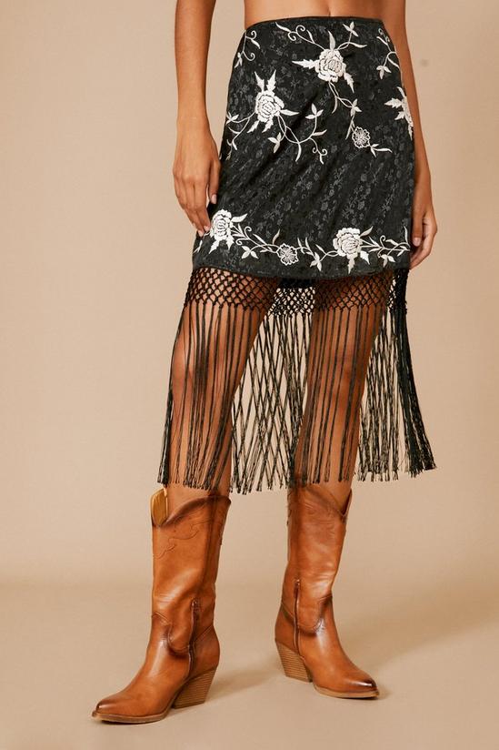 NastyGal Embroidered Tassel Hem Mini Skirt 1