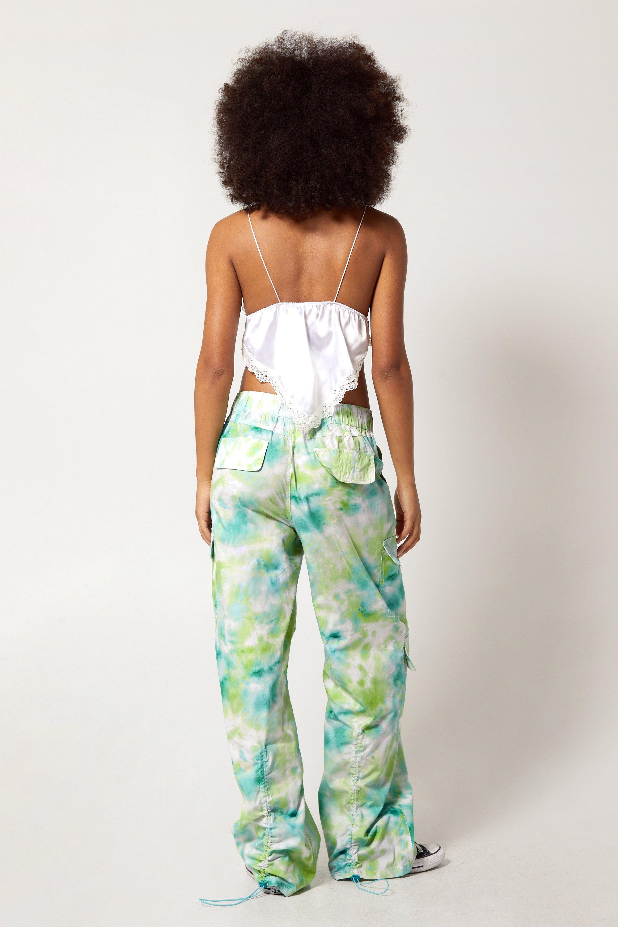 Green tie dye store pants