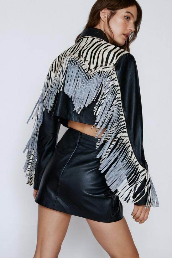 NastyGal Real Leather Zebra Fringed Jacket 1