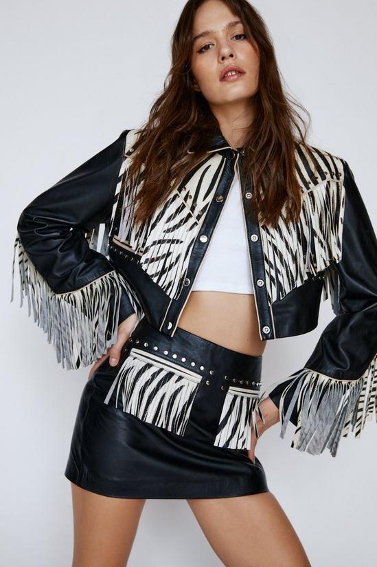 NastyGal Real Leather Zebra Fringed Jacket 2