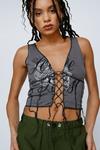 NastyGal Lace Up Contrast Stitch Graphic Tank Top thumbnail 1