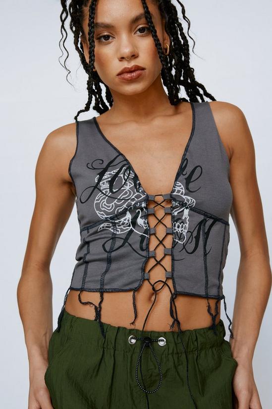 NastyGal Lace Up Contrast Stitch Graphic Tank Top 1