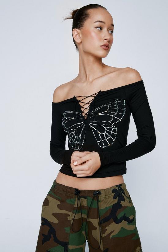 NastyGal Lace Up Butterfly Bardot Top 1