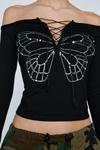 NastyGal Lace Up Butterfly Bardot Top thumbnail 2