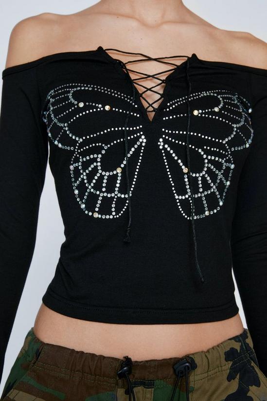NastyGal Lace Up Butterfly Bardot Top 2