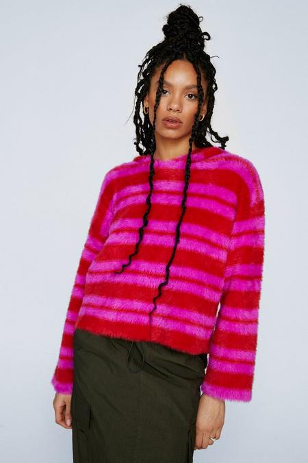 boohoo.com | Hooded Stripe Brushed Knit Jumper