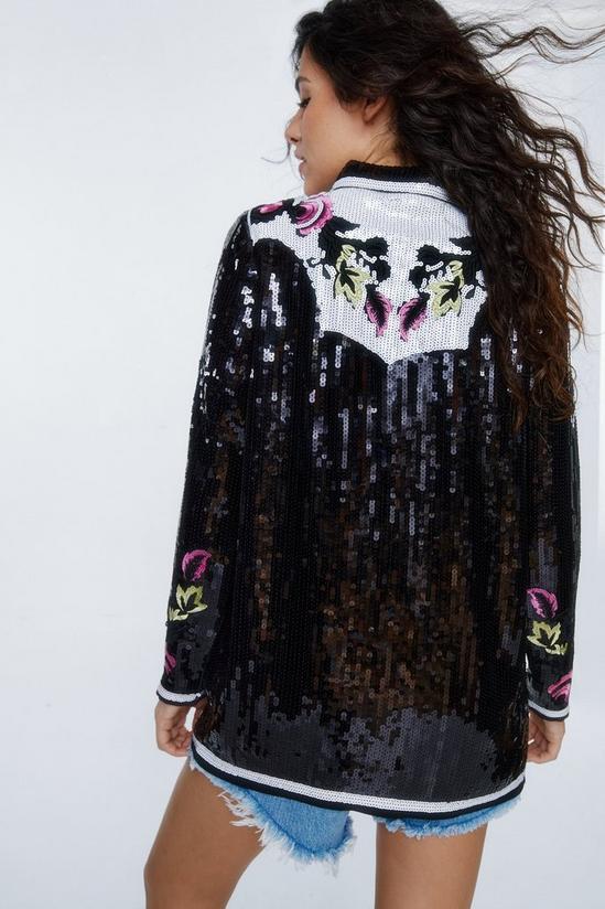 NastyGal Sequin Floral Embroidered Shirt 4