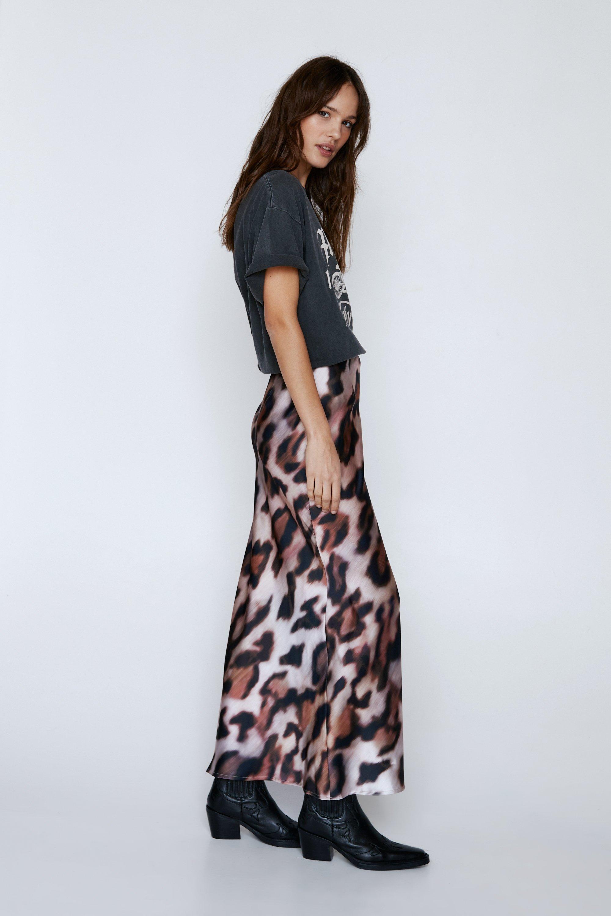 Leopard print 2025 satin maxi skirt