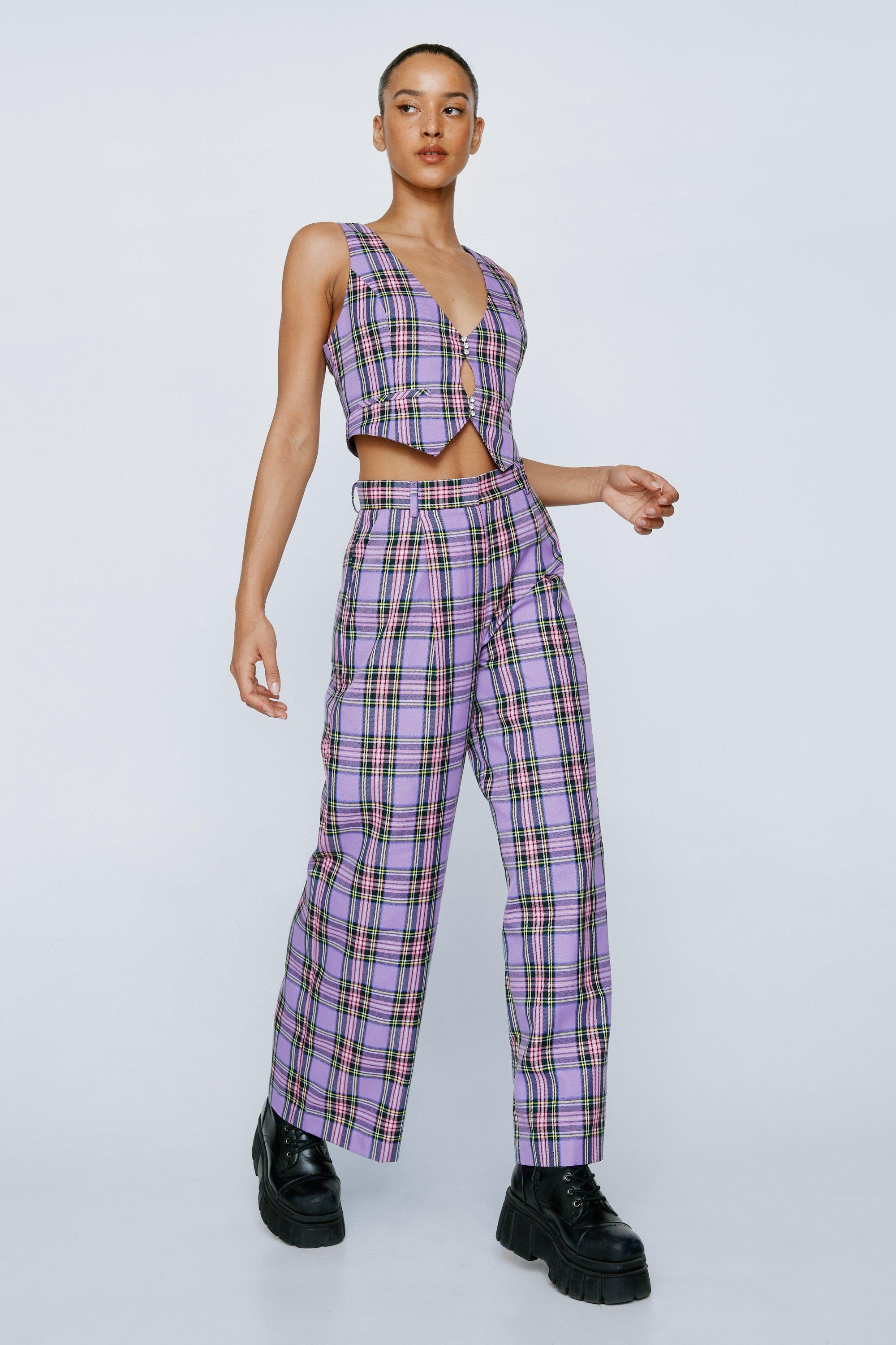 Purple plaid hot sale trousers