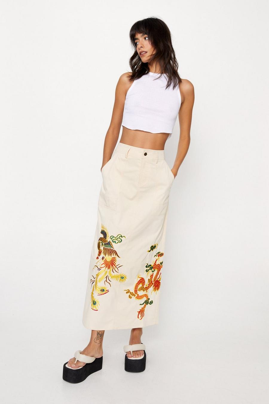 Sand Embroidered Twill Maxi Skirt 