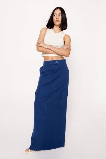 Premium Twill Cargo Maxi Skirt navy