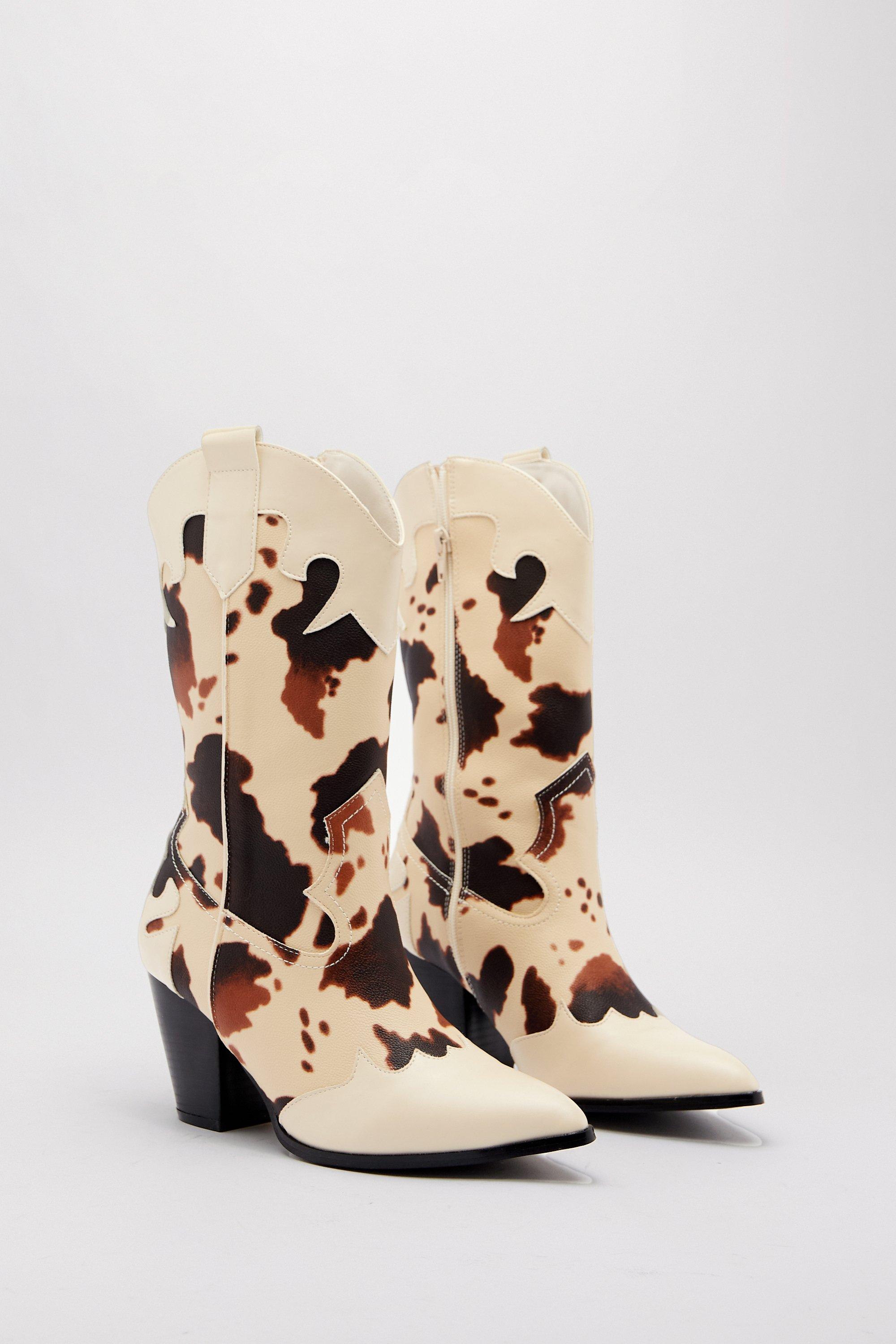 Cow print western store boots