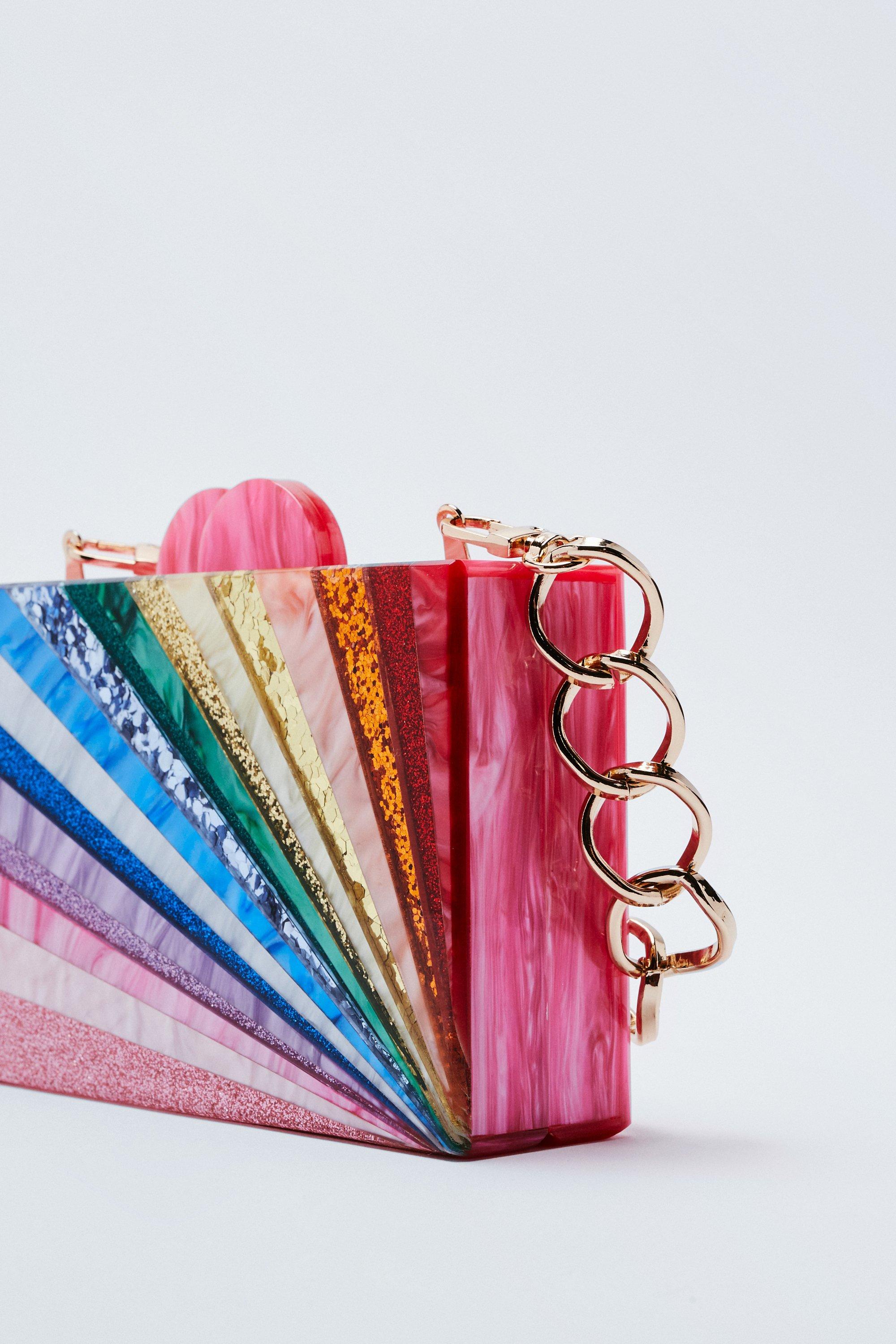 Rainbow glitter hot sale clutch bag