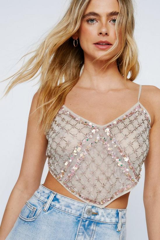NastyGal Floral Beaded Mesh Strappy Top 3