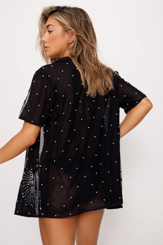 NastyGal Pearl Mesh Embellished Cover Up Shirt 4
