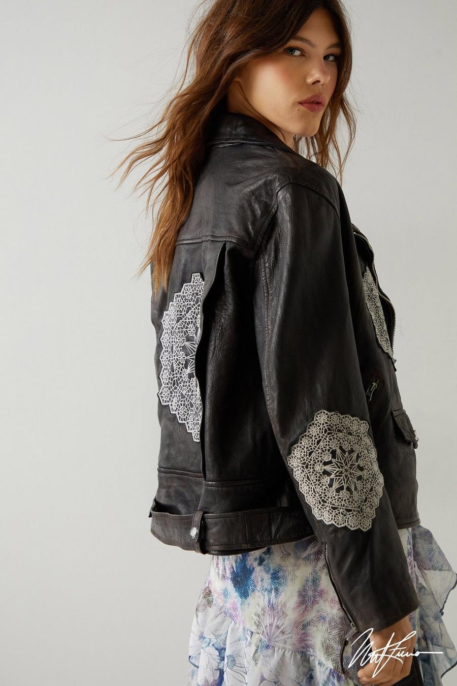 Black Nasty Gal X Nick Fierro Embroidered Real Leather Jacket