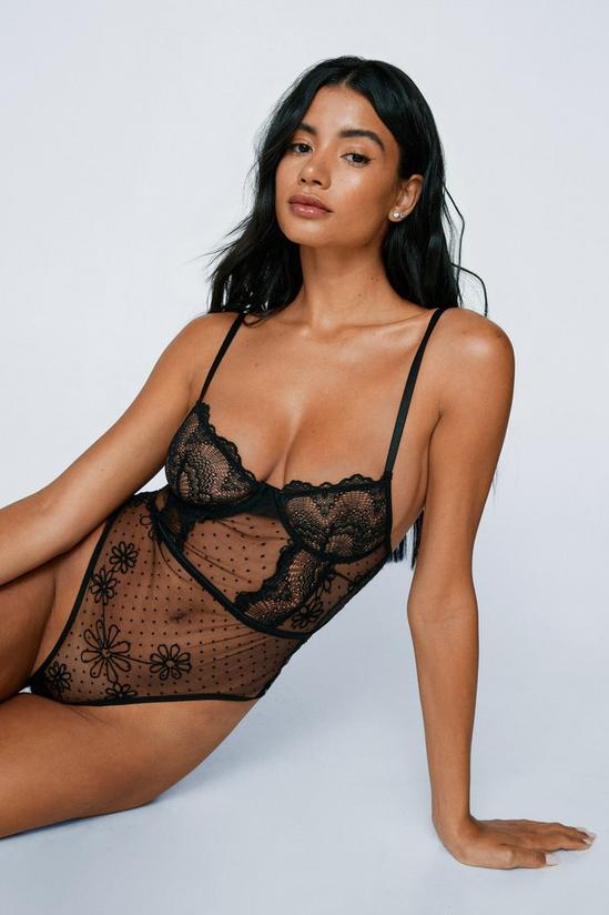 NastyGal Daisy Embroidered Polka Dot Lace Underwire Bodysuit 2