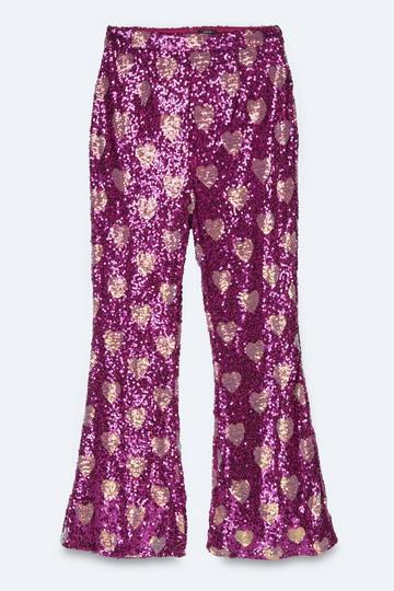 Plus Size Heart Sequin Flare Pants pink