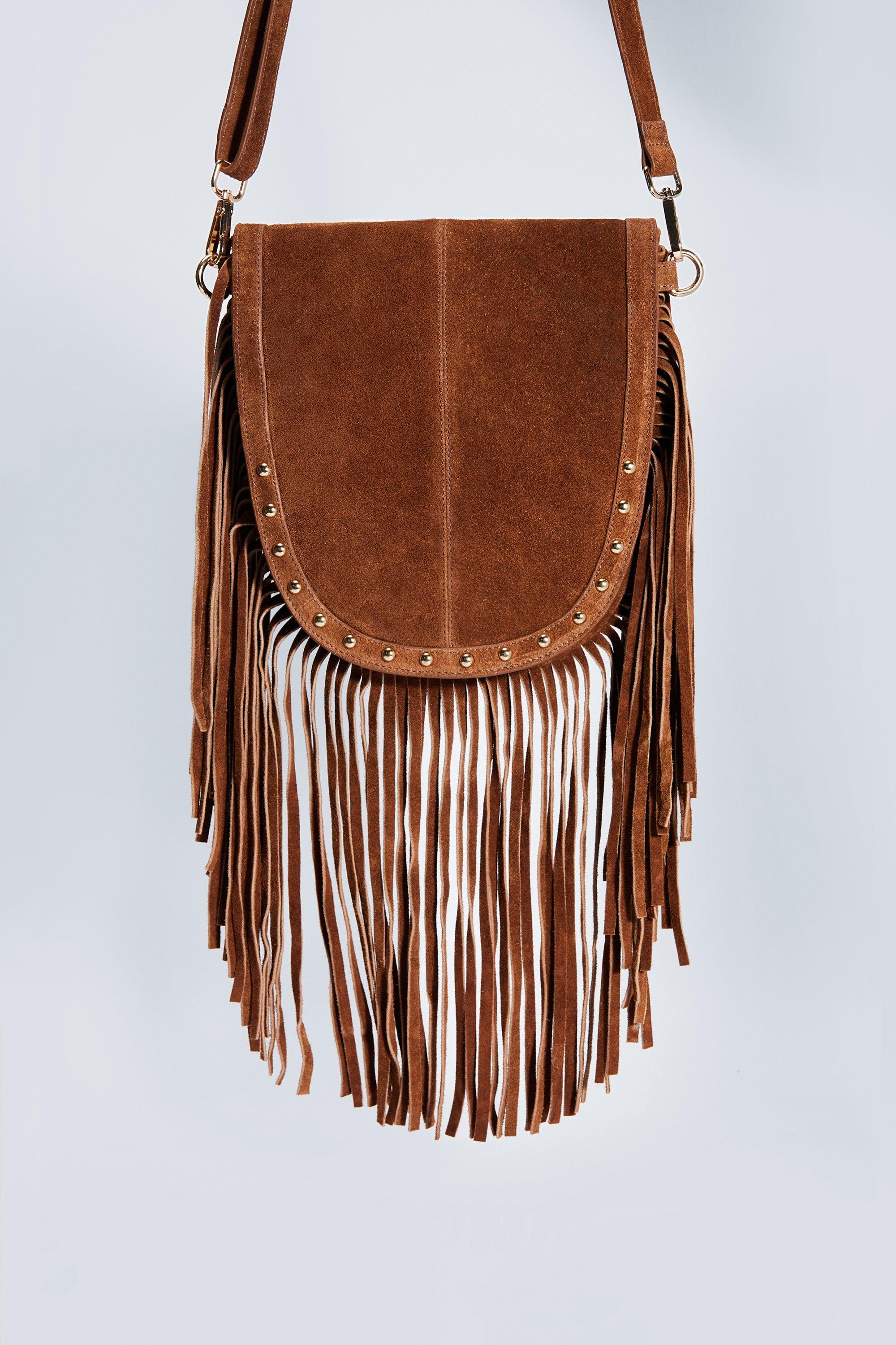 Boohoo Suedette Fringed Cross Body Bag