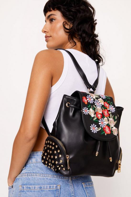 NastyGal Floral Embriodery & Studded Backpack 1