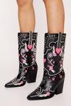 NastyGal Leather Floral Embriodery & Heart Detail Cowboy Boots thumbnail 2