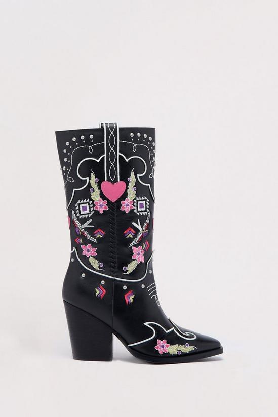 NastyGal Leather Floral Embriodery & Heart Detail Cowboy Boots 3