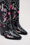 NastyGal Leather Floral Embriodery & Heart Detail Cowboy Boots thumbnail 4