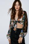 NastyGal Floral Chiffon Lace Trim Tie Front Top thumbnail 1