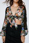 NastyGal Floral Chiffon Lace Trim Tie Front Top thumbnail 2