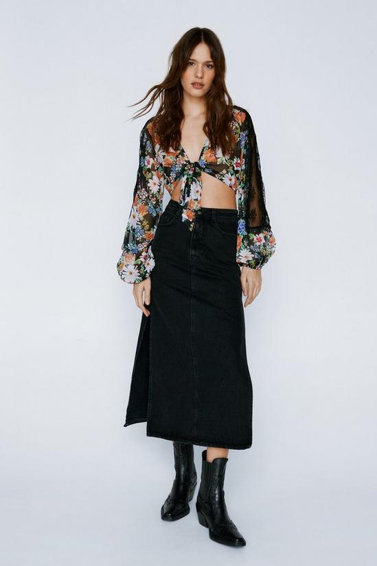 NastyGal Floral Chiffon Lace Trim Tie Front Top 3