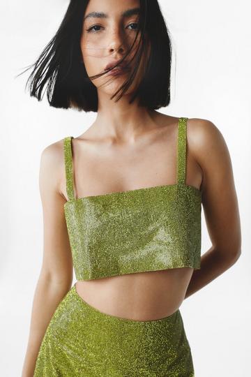 Green All Over Diamante Cami Top