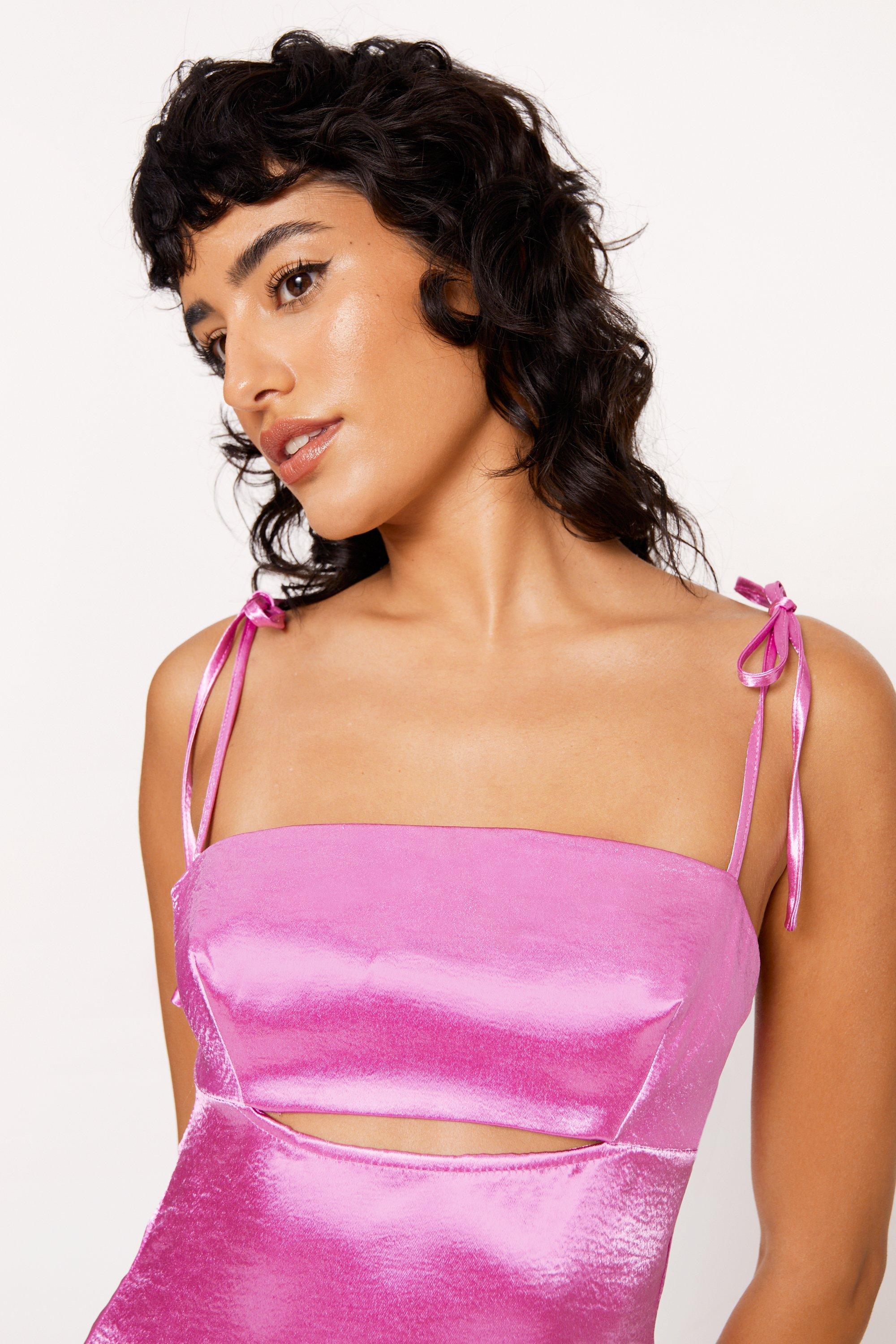 Pink satin dress boohoo best sale