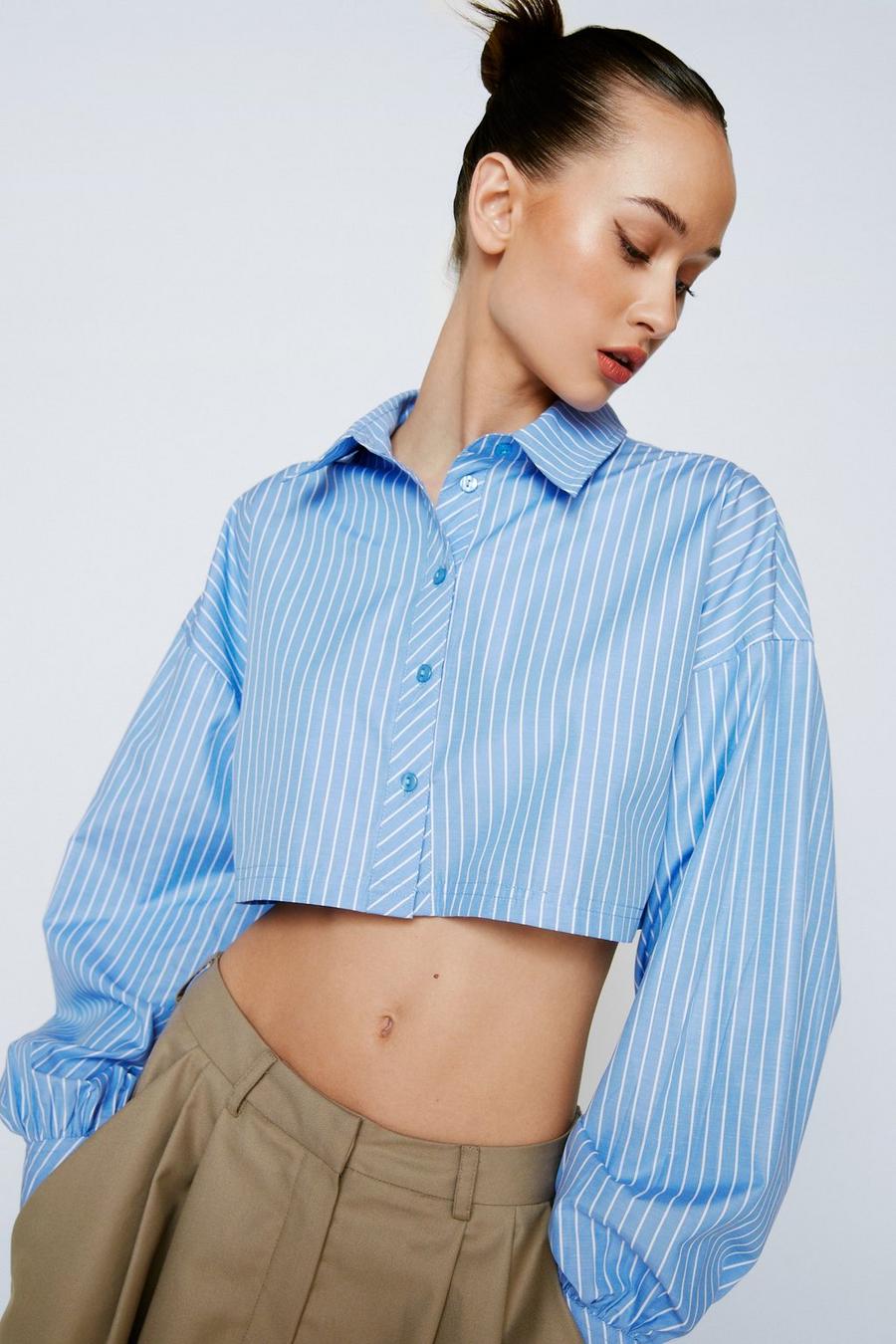 Blue Stripe Poplin Crop Shirt