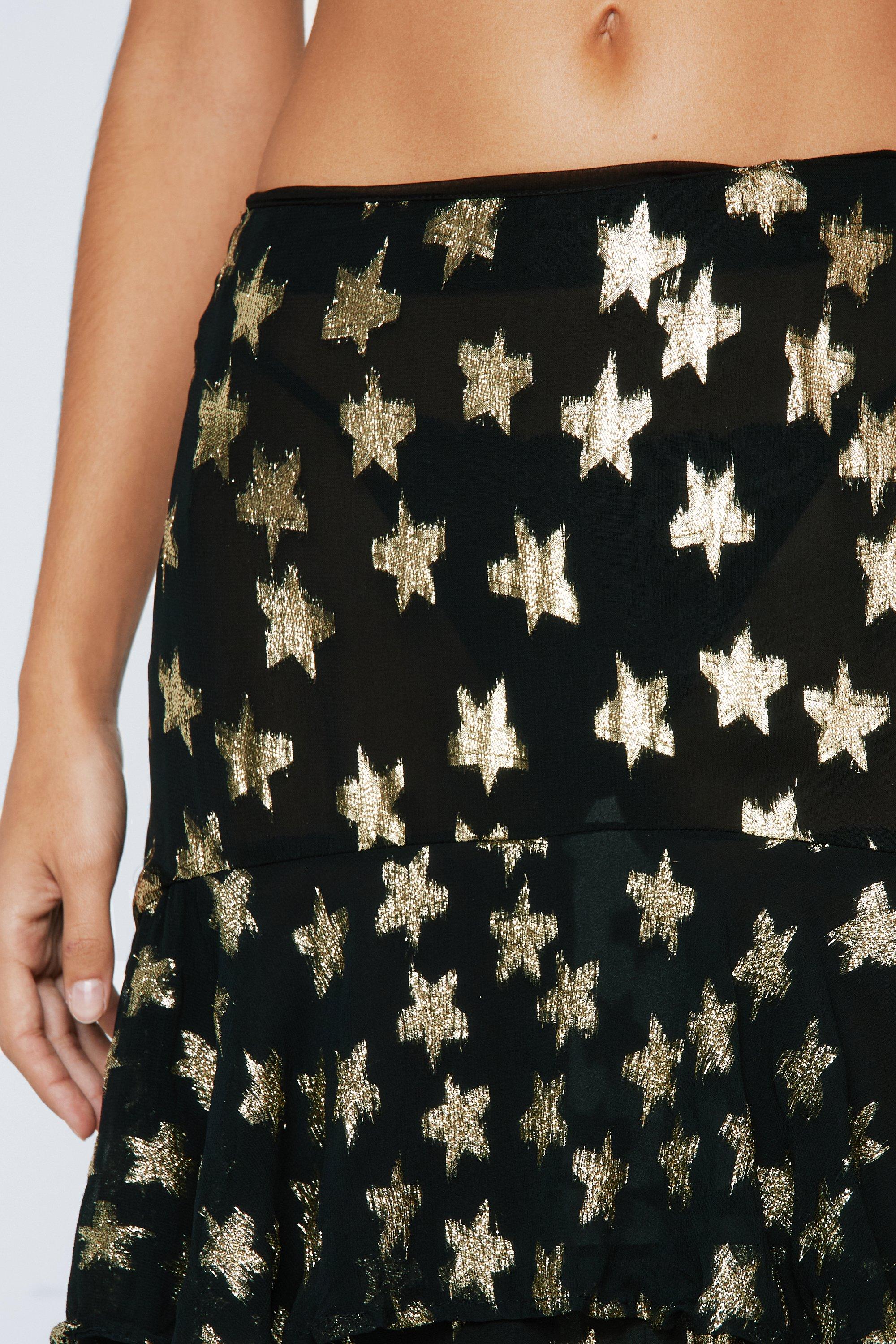 Metallic Star Ruffle Maxi Skirt