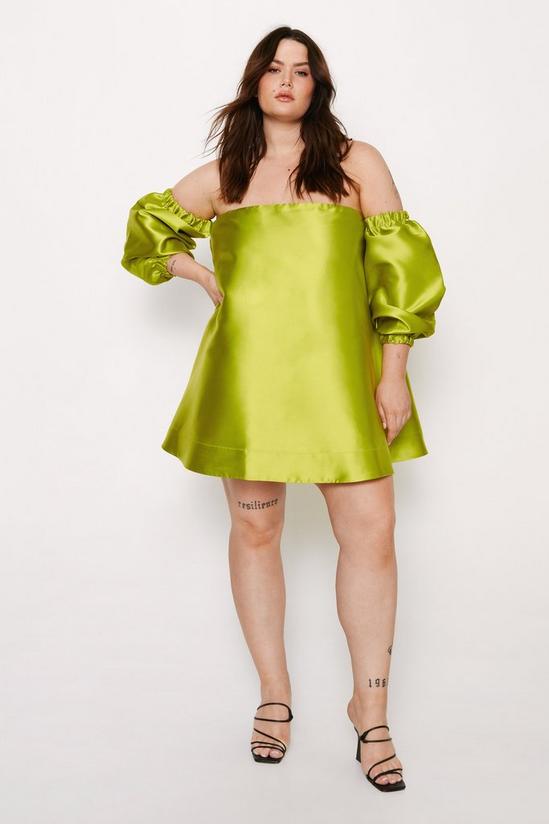 NastyGal Plus Size Structured Bardot Puff Sleeve Mini Dress 3