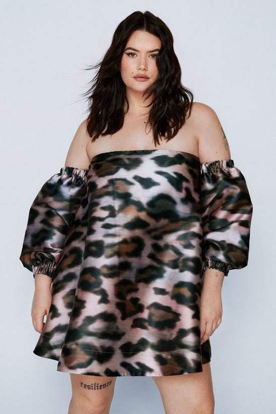 NastyGal Plus Size Leopard Print Bardot Structured Mini Dress 1