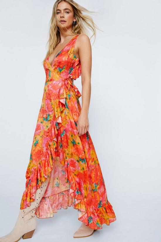 NastyGal Floral Jacquard Wrap Plunge Maxi Dress 1