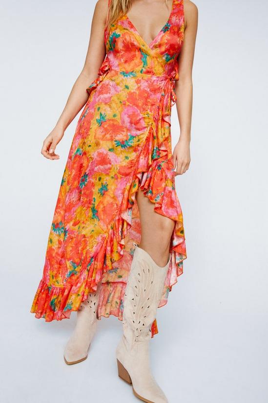 NastyGal Floral Jacquard Wrap Plunge Maxi Dress 2