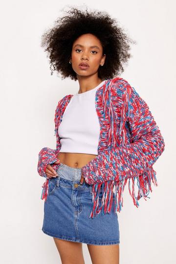 Fringe Knitted Cropped Cardigan multi