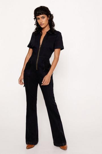 Fringe Star Bum Zip Through Denim Jumpsuit black