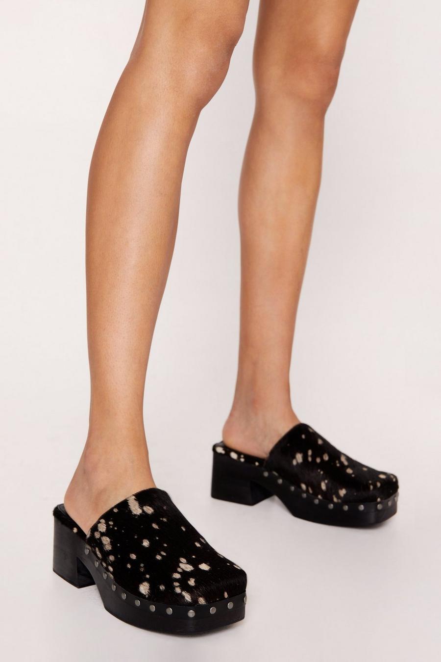 Brown Hair On Studded Square Toe Clogs