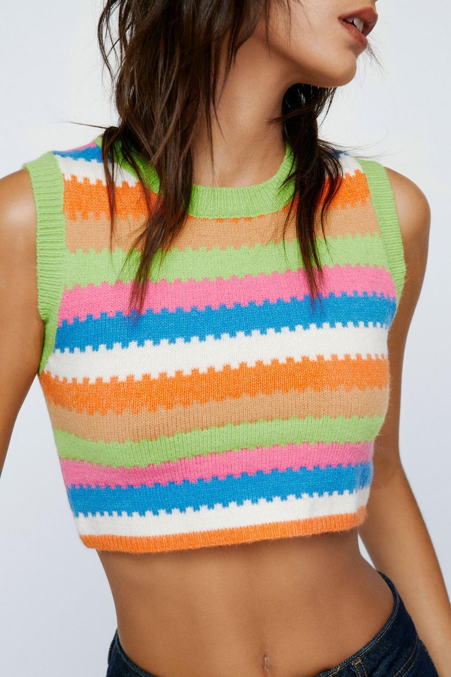 Multi Stripe Knitted Cropped Tank Top image number 1