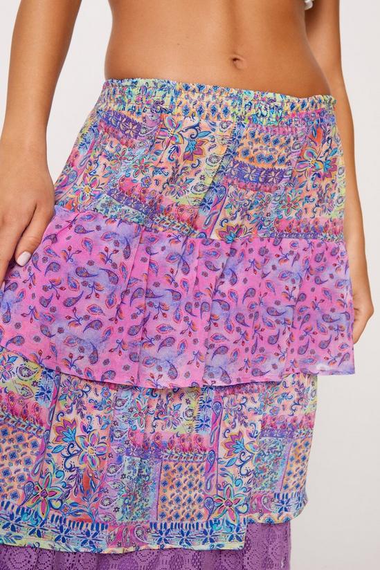 NastyGal Viscose Georgette Mixed Floral And Lace Tiered Maxi Skirt 2