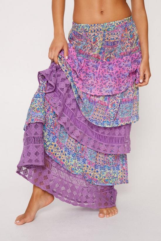 NastyGal Viscose Georgette Mixed Floral And Lace Tiered Maxi Skirt 3