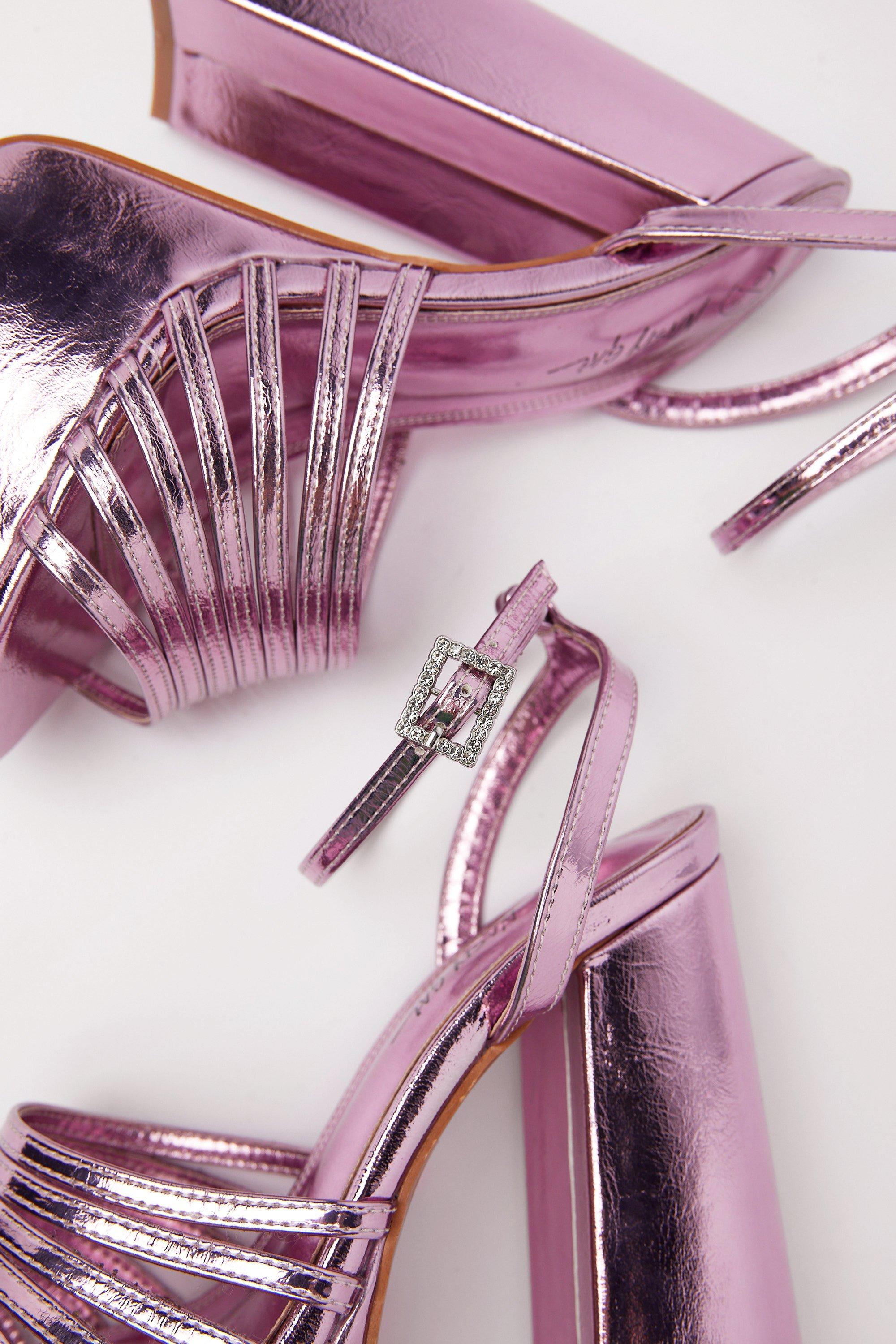 Pink metallic sandal sales heels