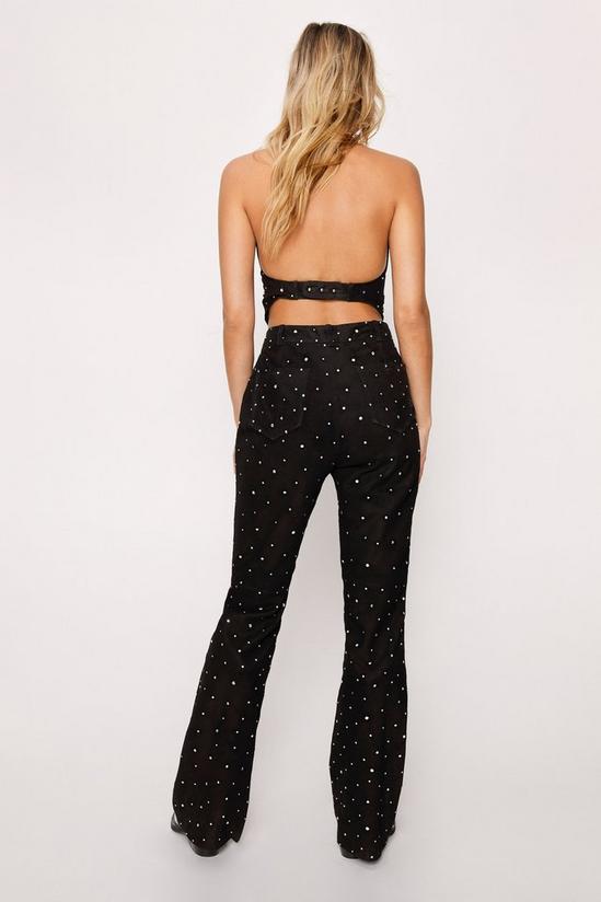 NastyGal Real Suede Diamante Studded Flare Pants 4